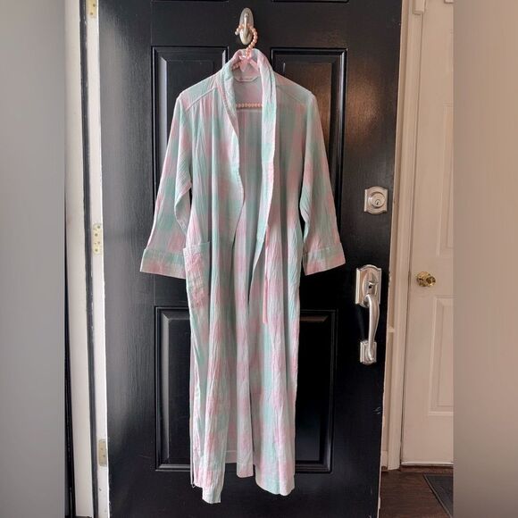 House of Japan Pastel Pink Blue Cotton Linen Blend Robe Size S/M - Picture 3 of 16